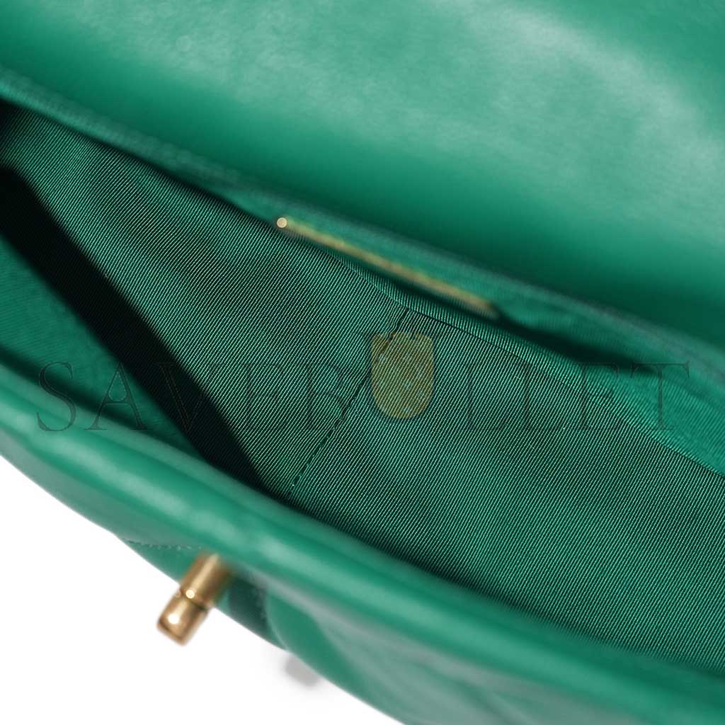 Ch*el green quilted lambskin Ch*el 19 flap gold and ruthenium hardware as1160 (26*16*9cm)